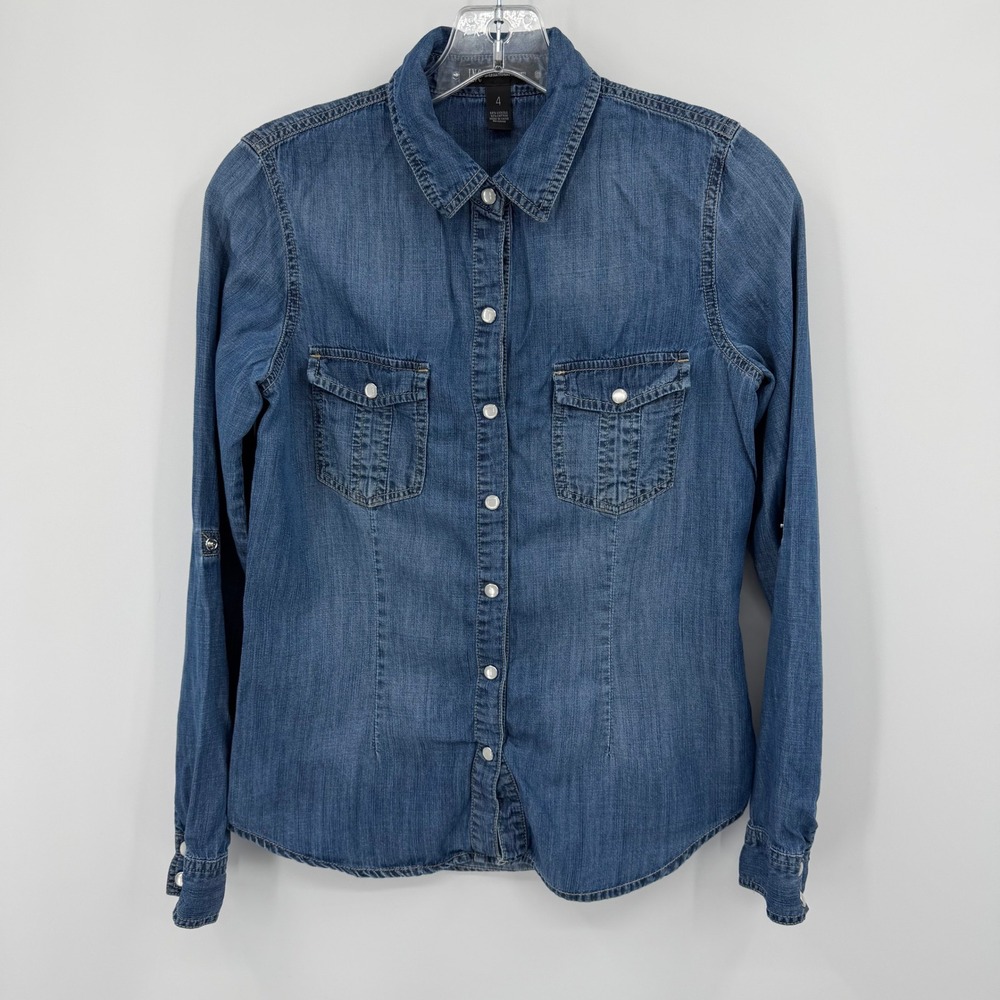 INC International Concepts Womens Denim Shirt Blue Western Pear Snap Button Up 4